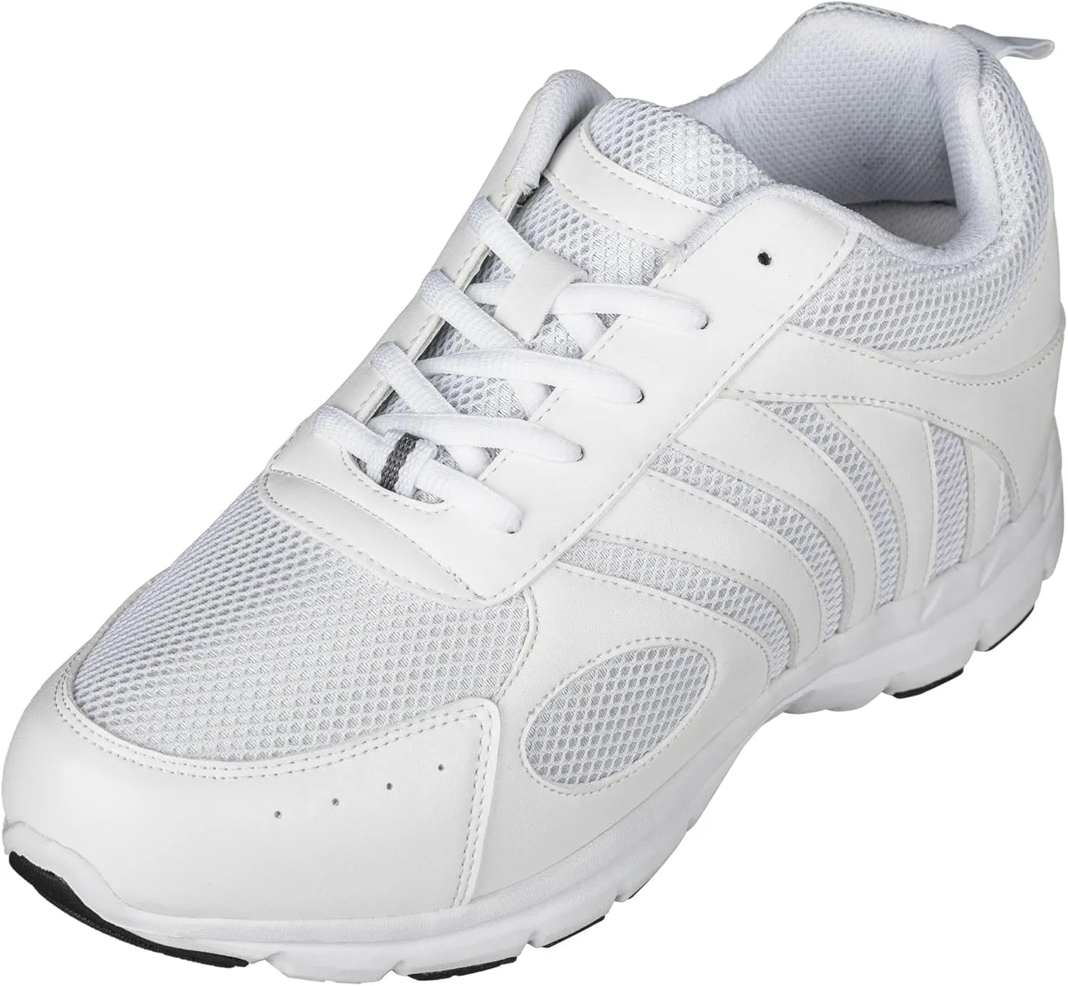 CALTO Men's Invisible Height Increasing Elevator Shoes - White Leather/Mesh Lace-up Super Lightweight Trainer Sneakers - 3 Inches Taller - G3303 - Size 10 D(M) US