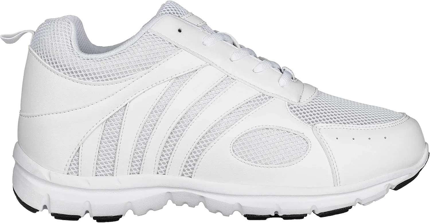 CALTO Men's Invisible Height Increasing Elevator Shoes - White Leather/Mesh Lace-up Super Lightweight Trainer Sneakers - 3 Inches Taller - G3303 - Size 10 D(M) US