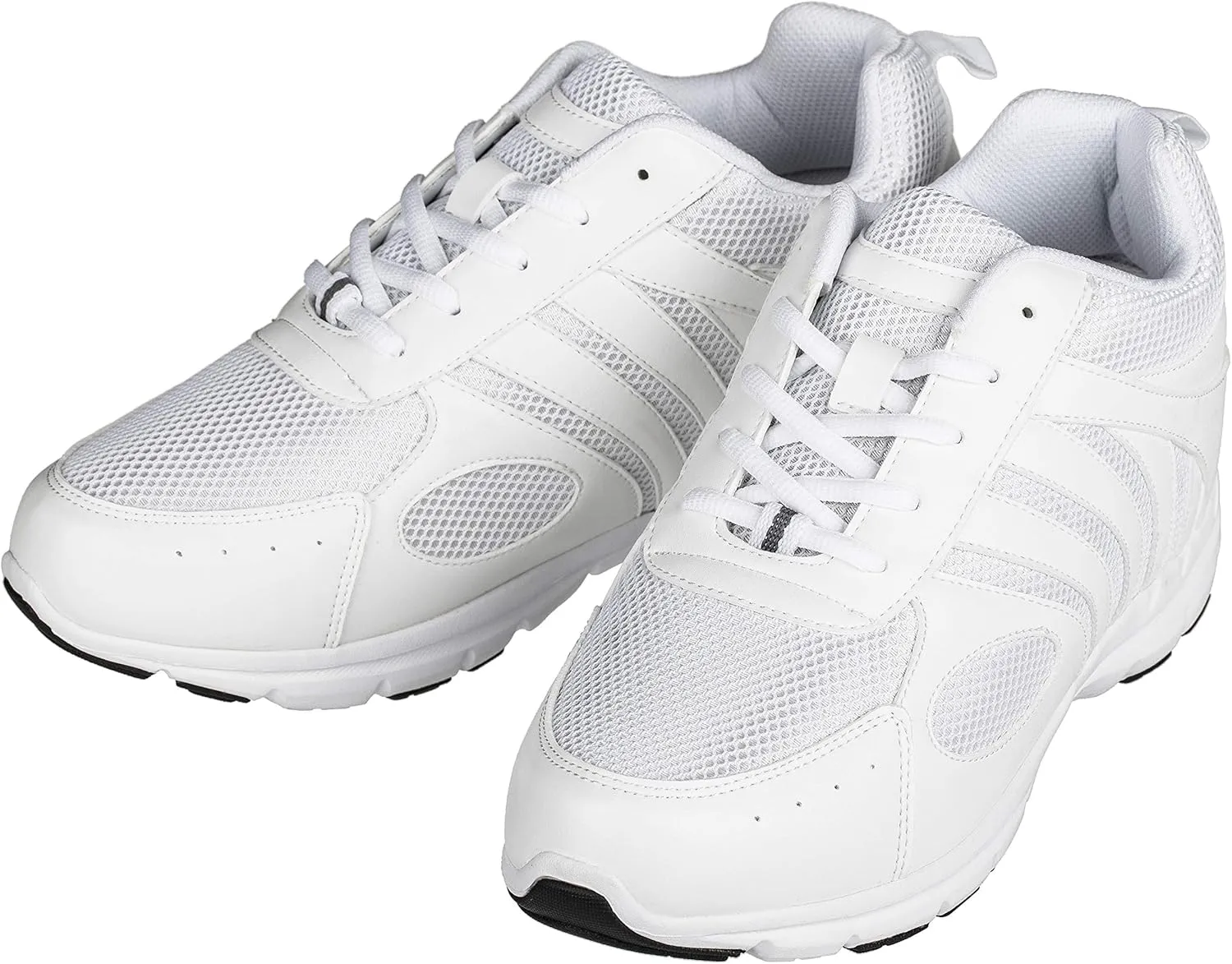 CALTO Men's Invisible Height Increasing Elevator Shoes - White Leather/Mesh Lace-up Super Lightweight Trainer Sneakers - 3 Inches Taller - G3303 - Size 10 D(M) US