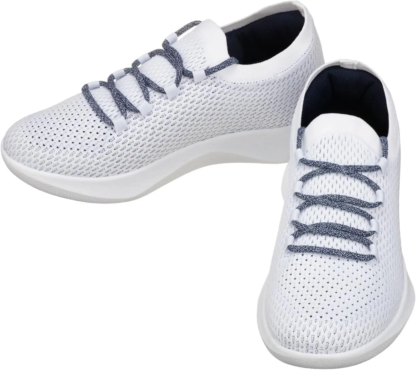 CALTO Men's Invisible Height Increasing Elevator Shoes - White/Blue Ultra Lightweight Sporty Sneakers - 2.4 Inches Taller - Q083 - Size 9.5 D(M) US