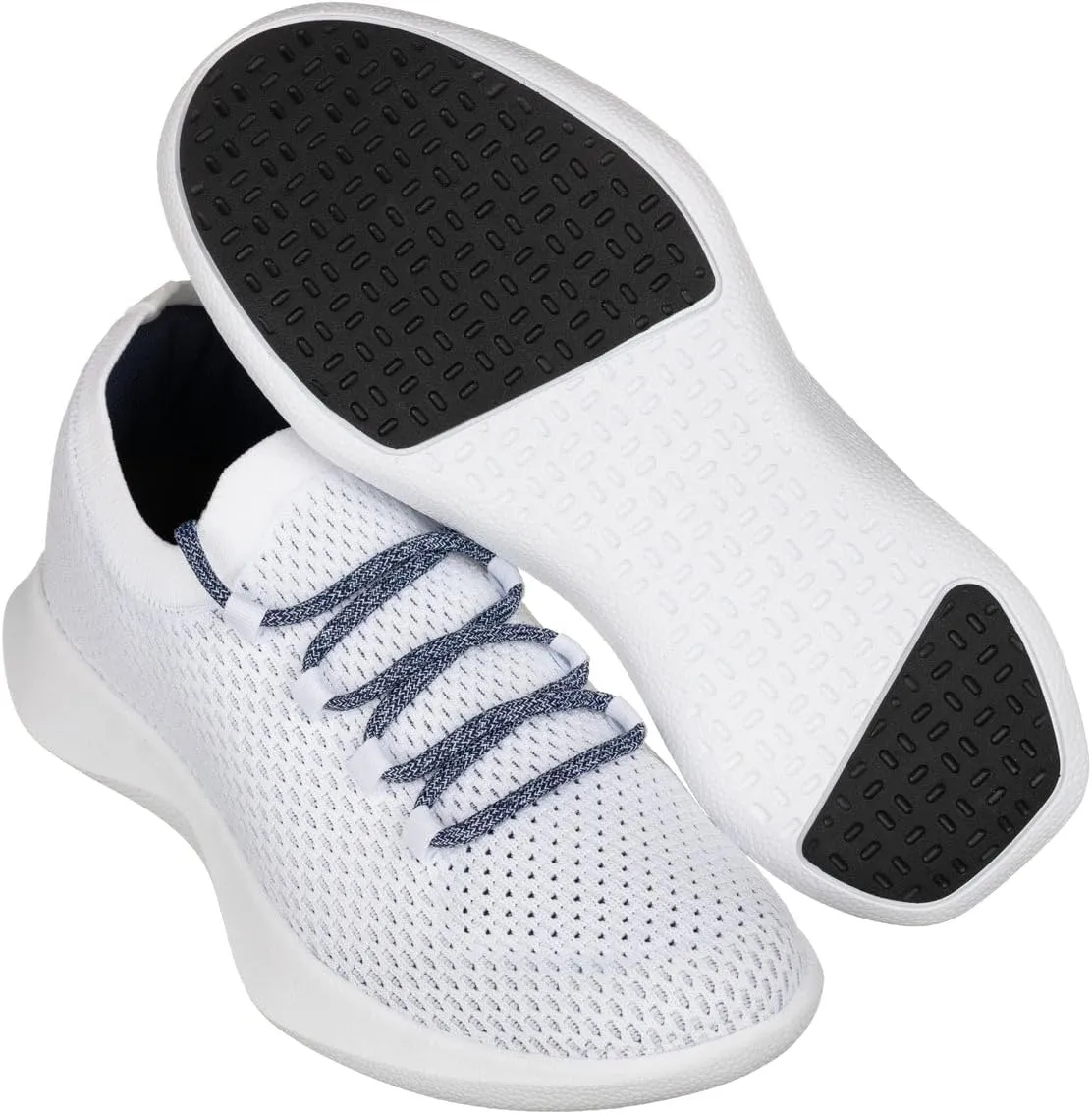 CALTO Men's Invisible Height Increasing Elevator Shoes - White/Blue Ultra Lightweight Sporty Sneakers - 2.4 Inches Taller - Q083 - Size 9.5 D(M) US