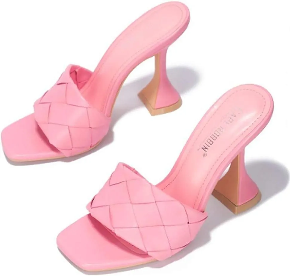 Cape Robbin Affection Black Vegan Quilted Open Toe Mule Heels Slip On Sandals