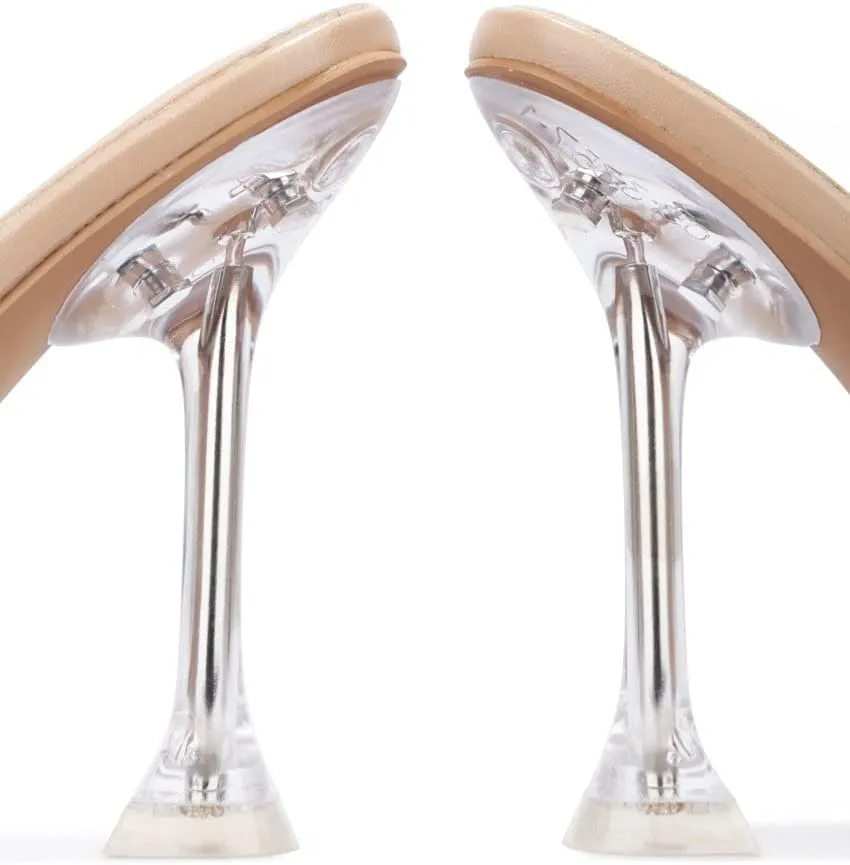Cape Robbin Crystalline Crystal Clear Nude Open Toe High Heesl Mule Sandals