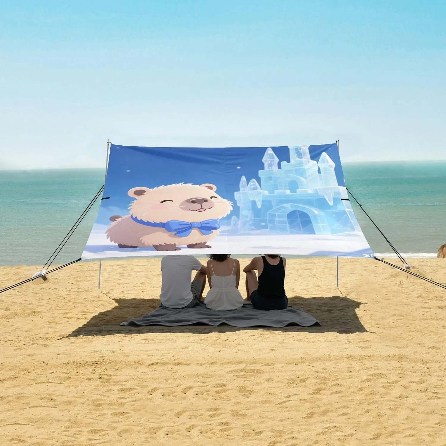 Capybara Ice and Snow World Beach Camping Tent Sun Shelter for Whole Family, Beach Shade Canopy with UPF50  UV Protection,Easy Set Up and Carry,Outdoor Shade for Trips, Fishing, Backyard Fun Pi