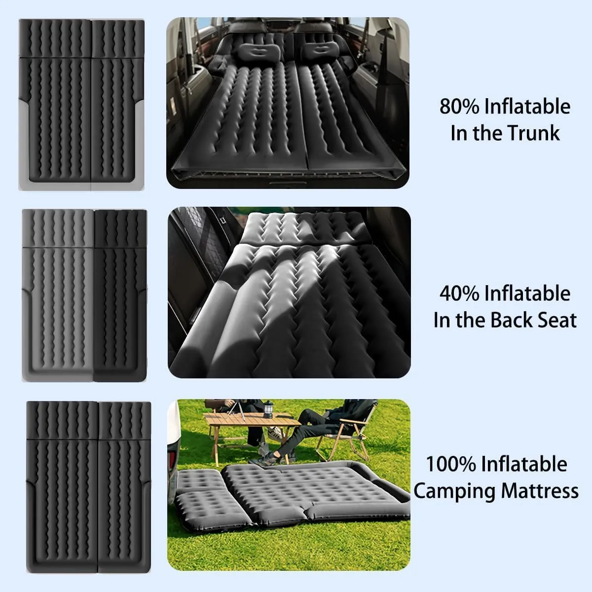 Car Air Mattress for Linco Aviator(6seats with armrest) 2020-2024, Trunk Rear Seat Inflatable Thickened Flocking Travel Camping Bed, Air Pump 2 Pillows,Grey