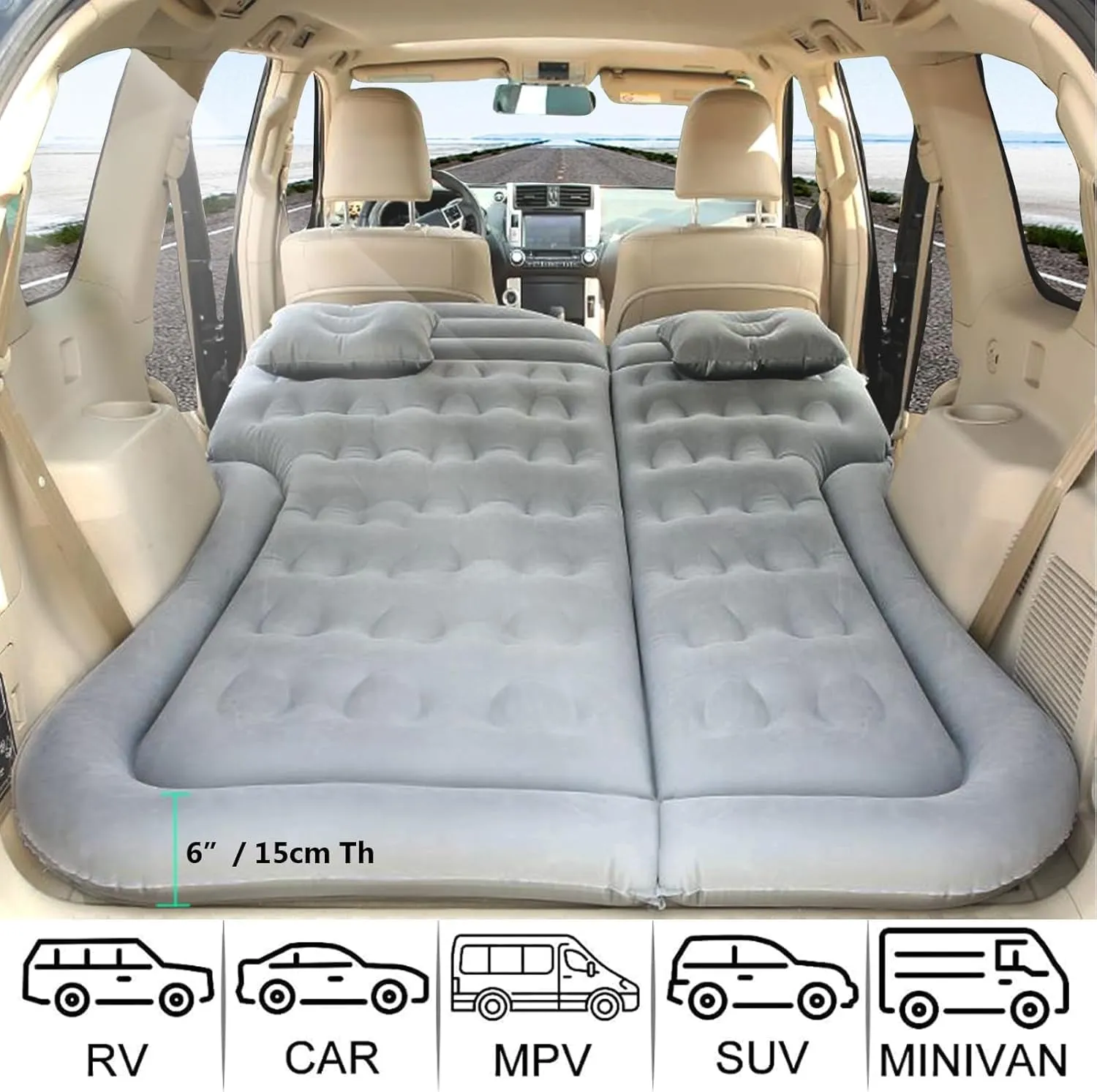 Car Air Mattress for Linco Aviator(6seats with armrest) 2020-2024, Trunk Rear Seat Inflatable Thickened Flocking Travel Camping Bed, Air Pump 2 Pillows,Grey