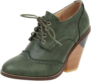 Caradise Womens Wingtip Oxford High Heels Round Toe Lace Up Brogue