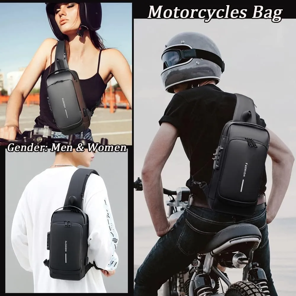 Carbon Fiber Streamline Anti-theft Sling Bag, USB Charging Sport Sling Waterproof Anti Theft Shoulder Bag (Grey with brown)
