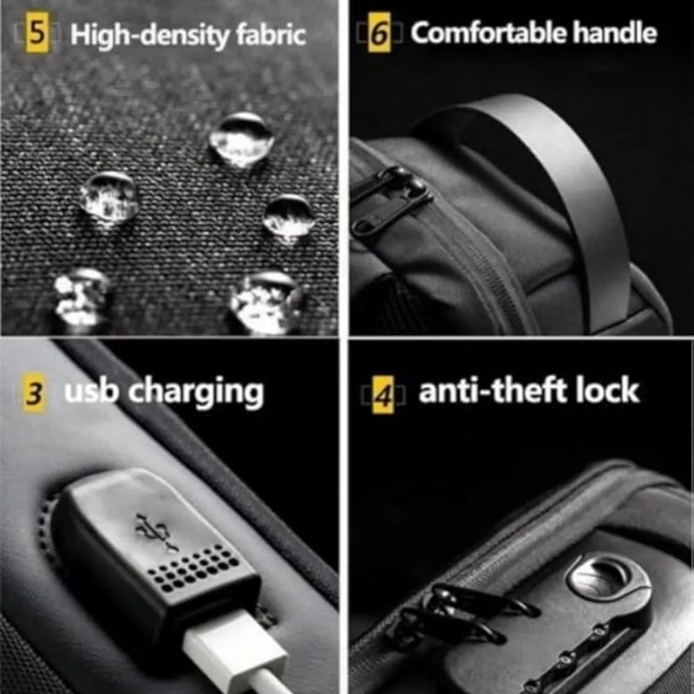 Carbon Fiber Streamline Anti-theft Sling Bag, USB Charging Sport Sling, Waterproof Shoulder Backpack, Sports Crossbody Bag, Black