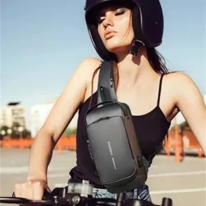 Carbon Fiber Streamline Anti-theft Sling Bag, USB Charging Sport Sling, Waterproof Shoulder Backpack, Sports Crossbody Bag, Black