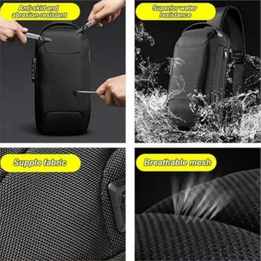 Carbon Fiber Streamline Anti-theft Sling Bag, USB Charging Sport Sling, Waterproof Shoulder Backpack, Sports Crossbody Bag, Brown