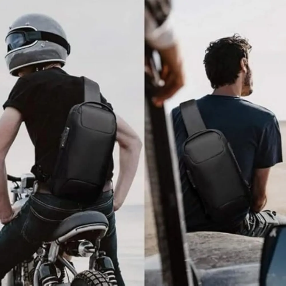 Carbon Fiber Streamline Anti-theft Sling Bag, USB Charging Sport Sling, Waterproof Shoulder Backpack, Sports Crossbody Bag, Brown