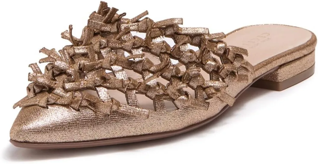 Cecelia New York Nox Mule Gold Metallic Sparkle Pointed Toe Flats Slide Sandals