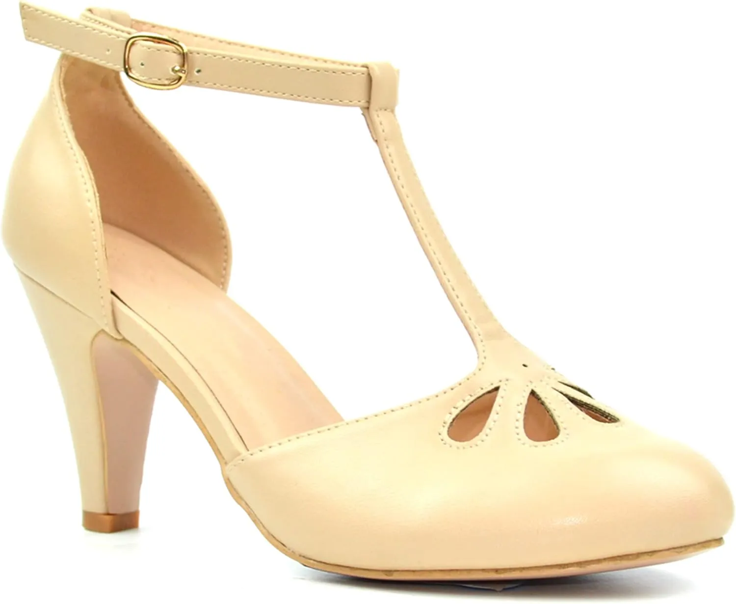 Chase & Chloe Women Mary Jane Oxford Pumps - Cute Low Kitten Heels - Retro Round Toe Shoe with Ankle Strap