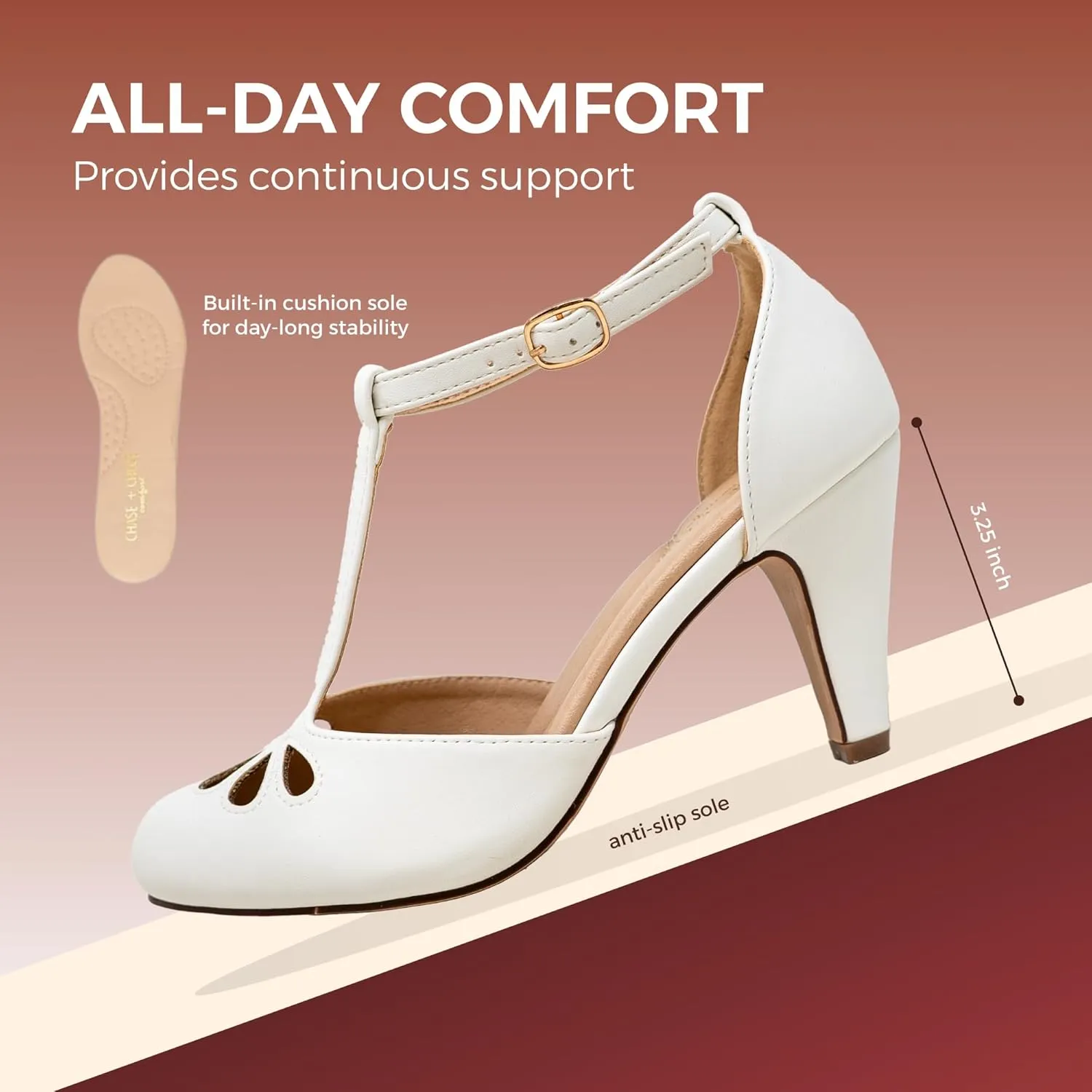 Chase & Chloe Women Mary Jane Oxford Pumps - Cute Low Kitten Heels - Retro Round Toe Shoe with Ankle Strap
