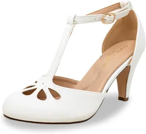 Chase & Chloe Women Mary Jane Oxford Pumps - Cute Low Kitten Heels - Retro Round Toe Shoe with Ankle Strap