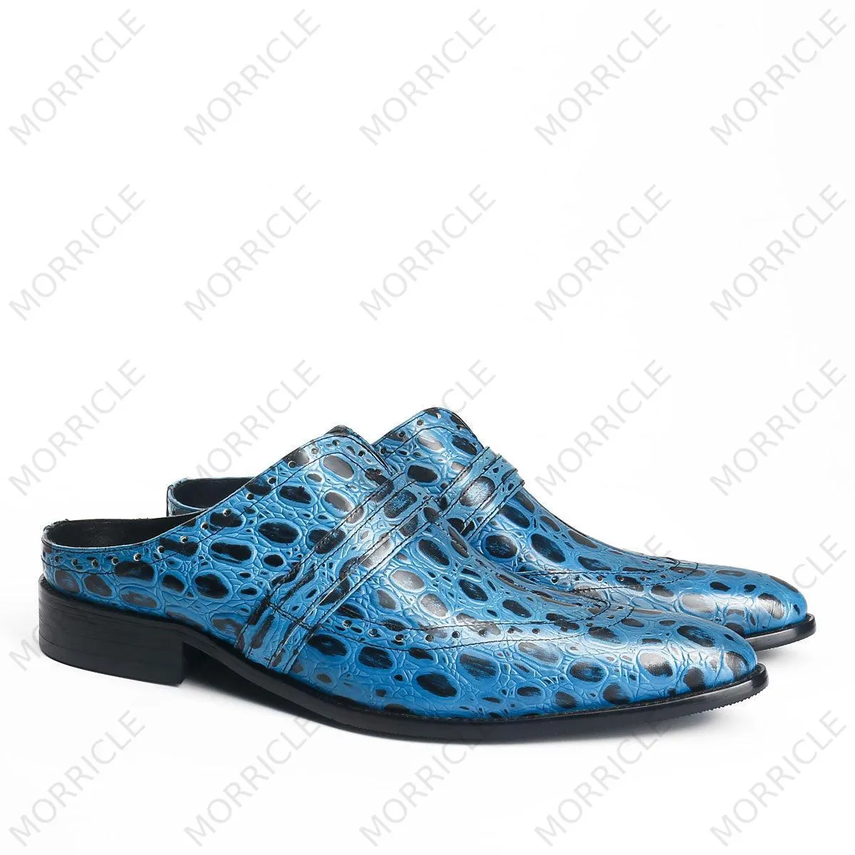 Chic Blue Full Strap Mule with Unique Print