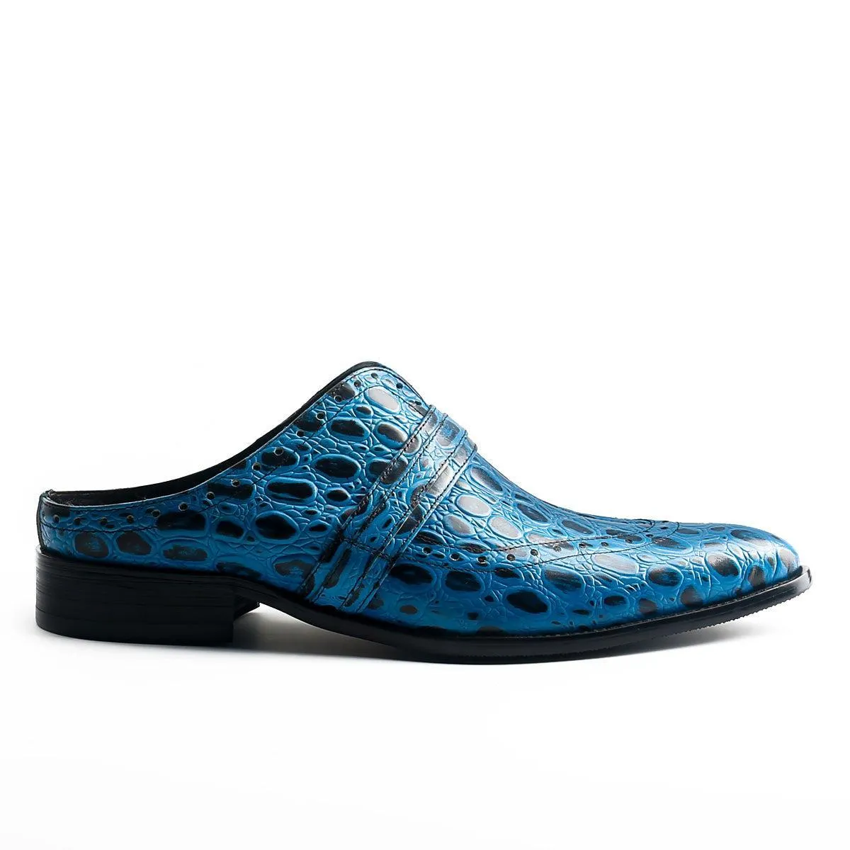 Chic Blue Full Strap Mule with Unique Print