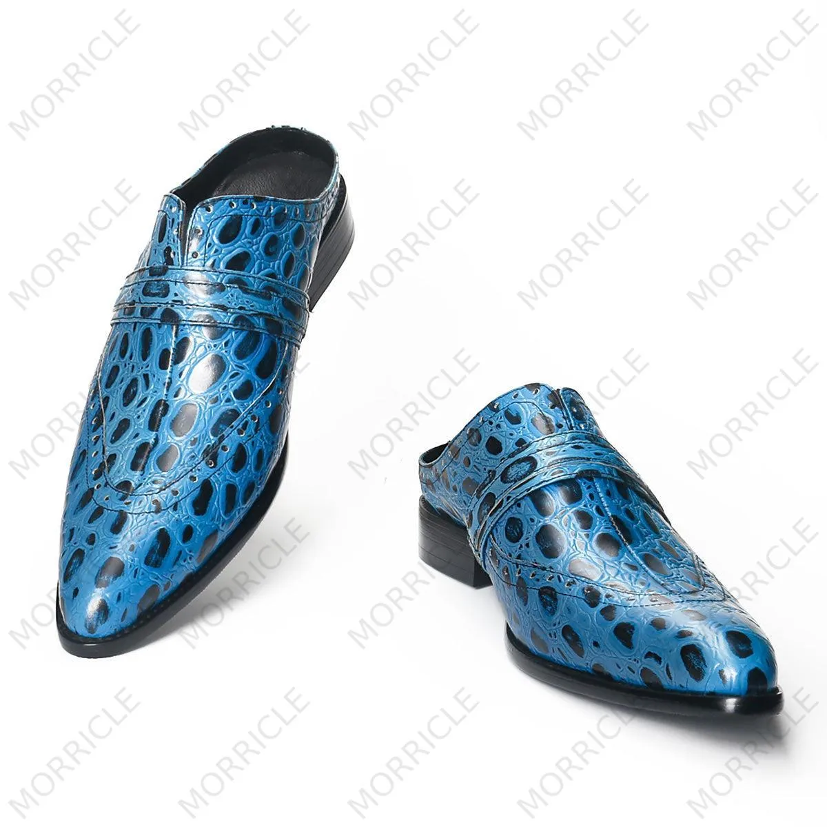 Chic Blue Full Strap Mule with Unique Print