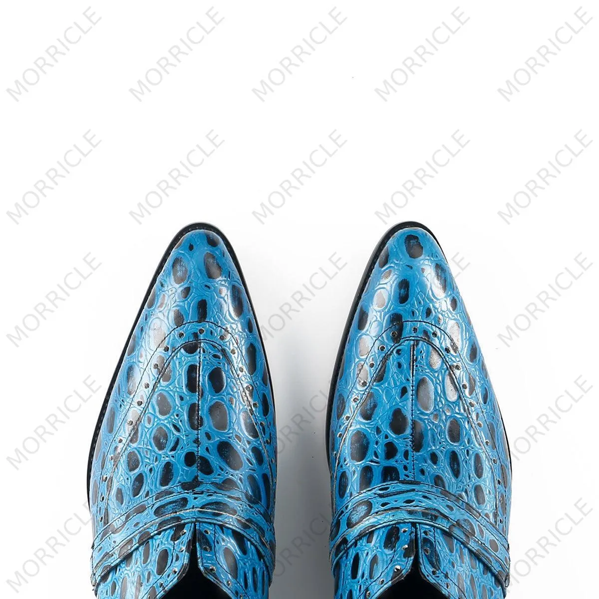Chic Blue Full Strap Mule with Unique Print