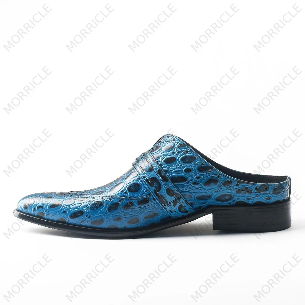 Chic Blue Full Strap Mule with Unique Print