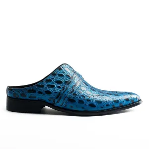 Chic Blue Full Strap Mule with Unique Print