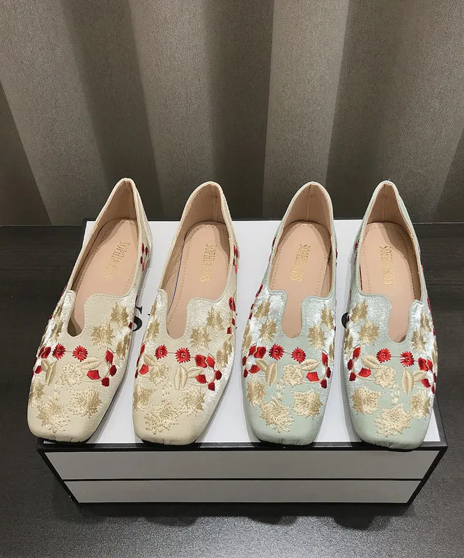 Chinese Style Embroidered Flat Shoes Apricot Cotton Fabric