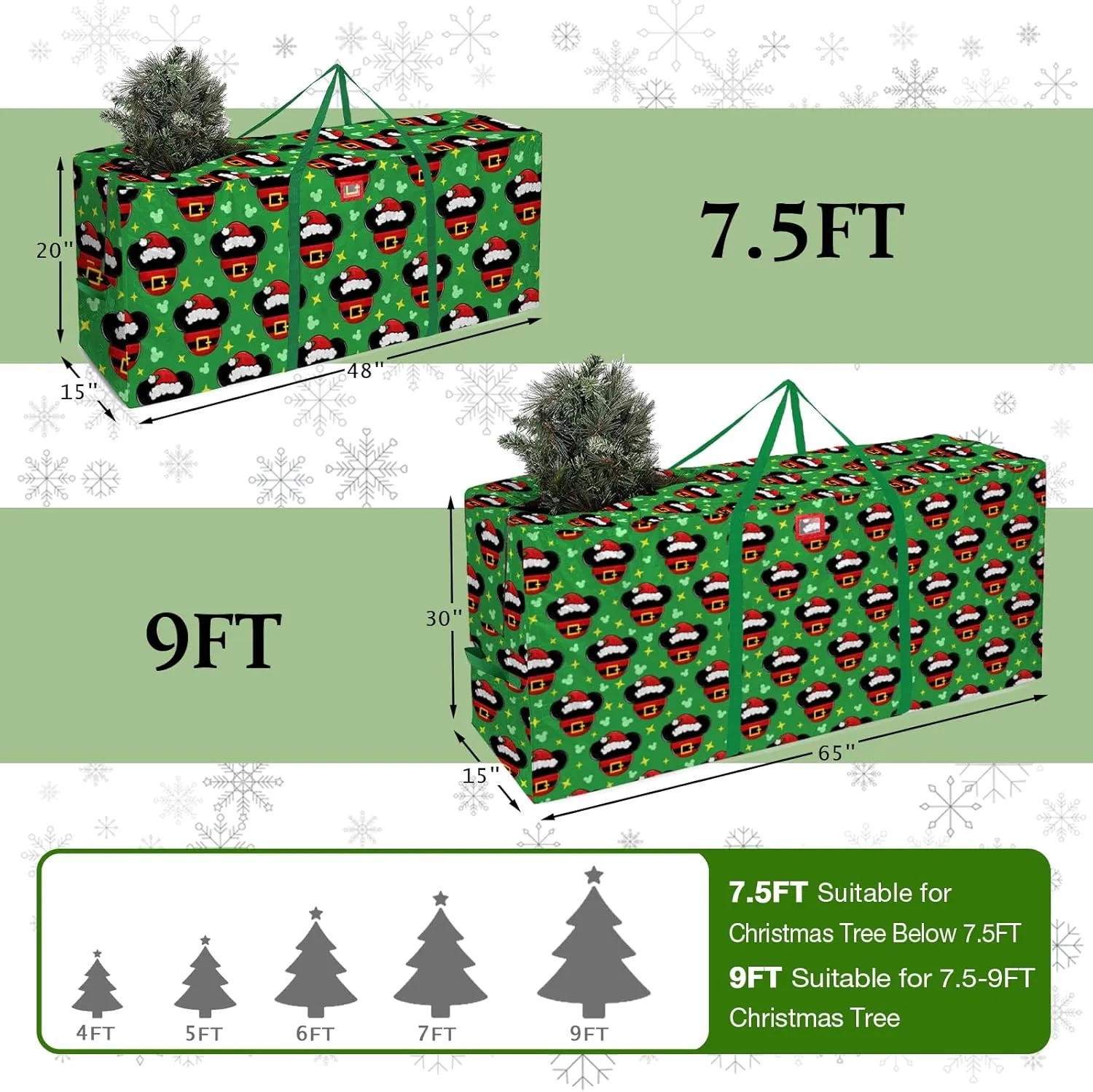 Christmas Tree Storage Bag, Large Oxford Storage Container for 7.5 Ft Disassembled Tree, Green Xmas Holiday Tree Case with Reinforced Carry Handles and Dual Zippers 48×15×20 inch