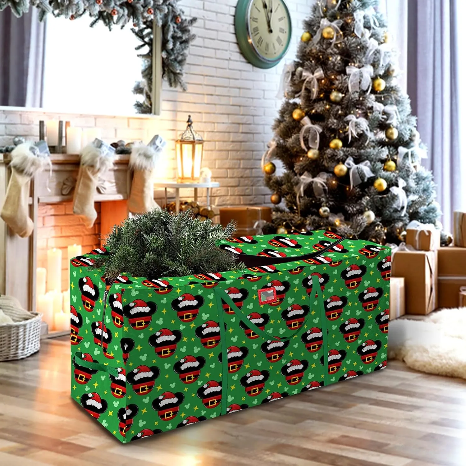 Christmas Tree Storage Bag, Large Oxford Storage Container for 7.5 Ft Disassembled Tree, Green Xmas Holiday Tree Case with Reinforced Carry Handles and Dual Zippers 48×15×20 inch