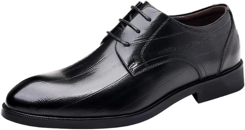Classic Black Tuxedo Dress Shoes Men's Business Casual Lace-up Oxfords Fashionable All-Match Height Increase Leather Shoes