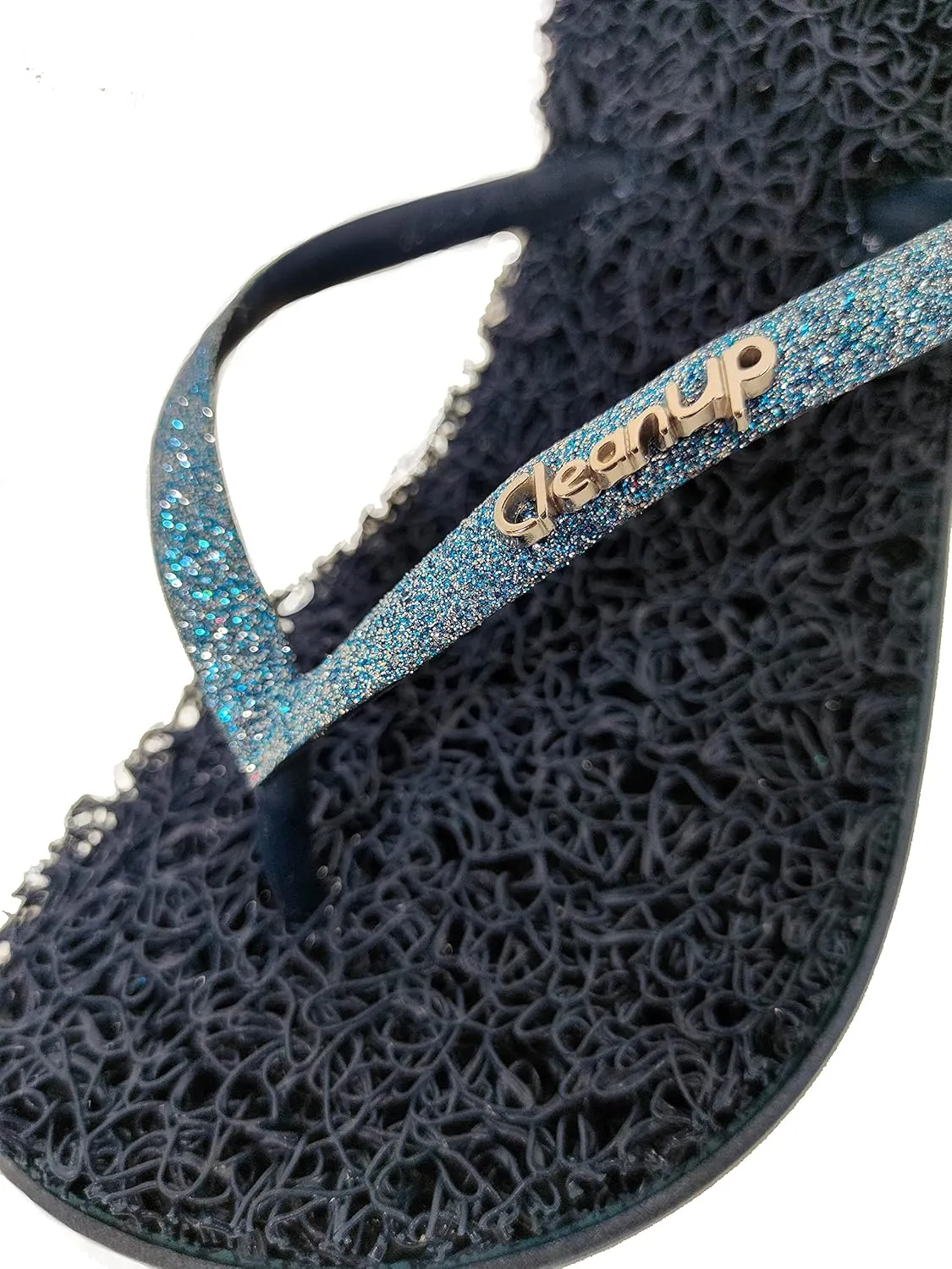 CLEANUP Flip Flops | Flat Shine Blue | Exfoliating, Massaging and Relaxing | Comfortable & Lightweight Thong Sandals | 100% Vegan Recyclable Fibers |