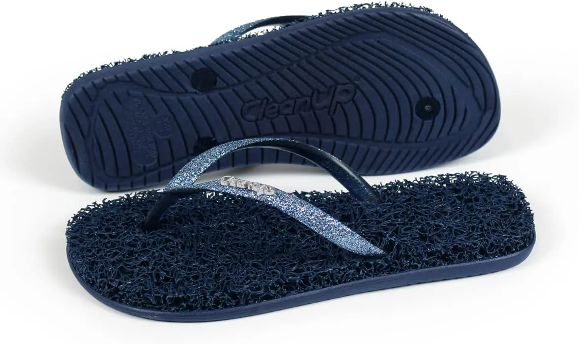 CLEANUP Flip Flops | Flat Shine Blue | Exfoliating, Massaging and Relaxing | Comfortable & Lightweight Thong Sandals | 100% Vegan Recyclable Fibers |
