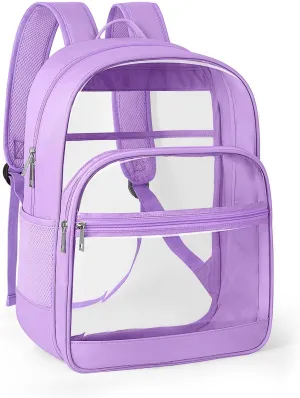 Clear Backpack, Heavy Duty Transparent Bookbag for School, Fabric & PVC Transparent Backpack with Reinforced Strap for Women Men, Capacity Clear Bag for College, Travel, Purple