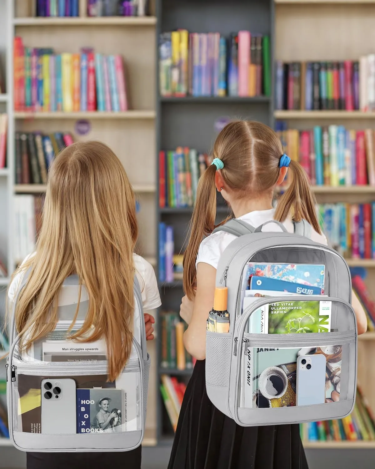 Clear Backpack, Heavy Duty Transparent Bookbag for School, Fabric & PVC Transparent Backpack with Reinforced Strap for Women Men, Capacity Clear Bag for College, Travel, Security, Grey