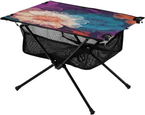 Colorful Line Flower Portable Folding Camping Table, Compact Lightweight Beach Table with Carrying Bag for Outdoor Picnics, BBQs, Camp