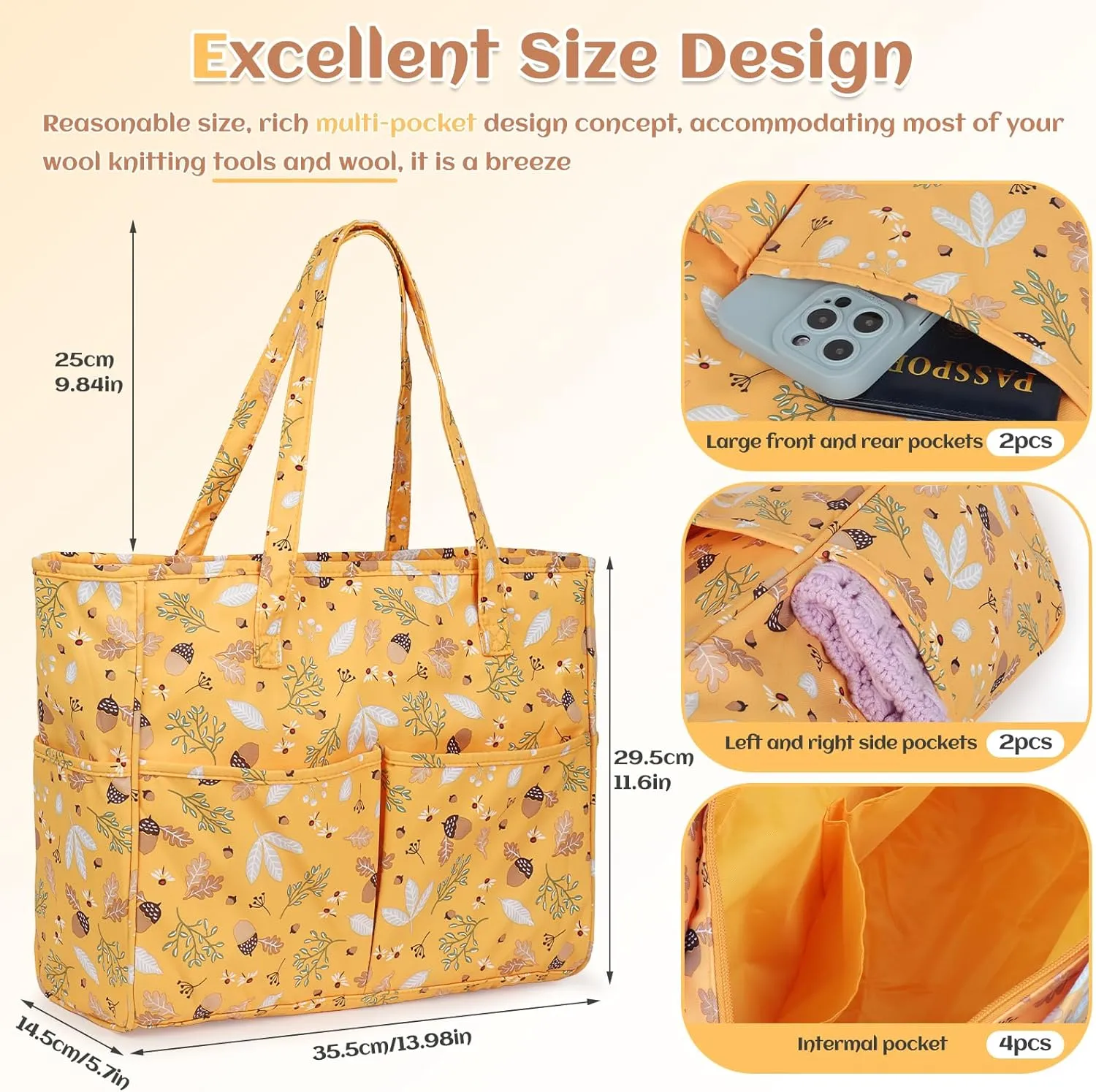 Coopay Crochet Tote Bag for DIY Lovers - Lightweight Yarn Storage & Travel Bag for Knitting, Crochet & Crafting Kits