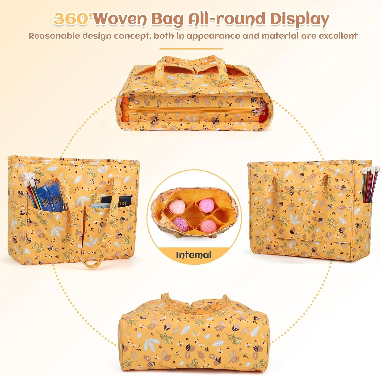 Coopay Crochet Tote Bag for DIY Lovers - Lightweight Yarn Storage & Travel Bag for Knitting, Crochet & Crafting Kits