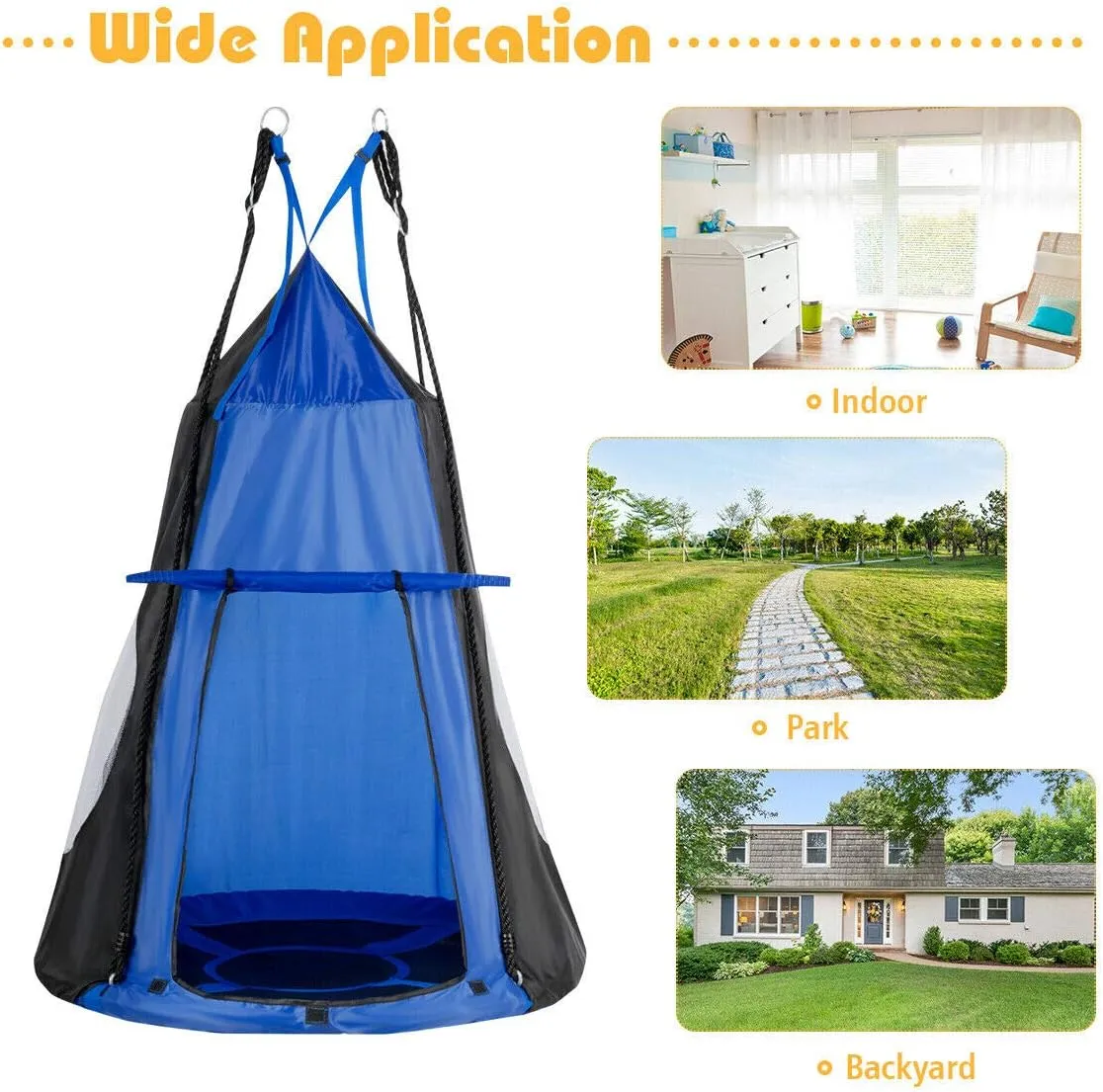 Costzon 2 in 1 Kids Detachable Hanging Chair Swing Tent Set, Hammock Nest Pod Hanging Swing Seat for Boys/Girls, Children Outdoor Indoor Swing Play House with Play Tent, Max Capacity 330 LBS (Blue)