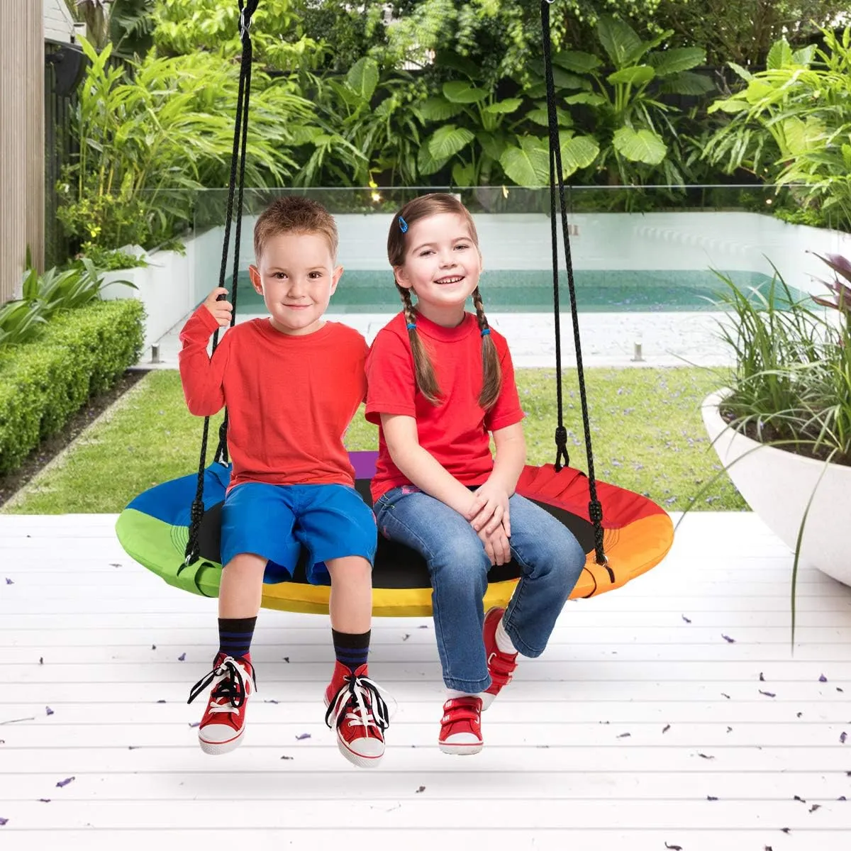 Costzon Tree Swing, 40 Inch Saucer Swing for Kids Outdoor, 700 lbs Weight Capacity Round Swing w/ 900D Waterproof Oxford Cloth, Adjustable Rope, Flying Swing for Backyard, Indoor & Outdoor Playground