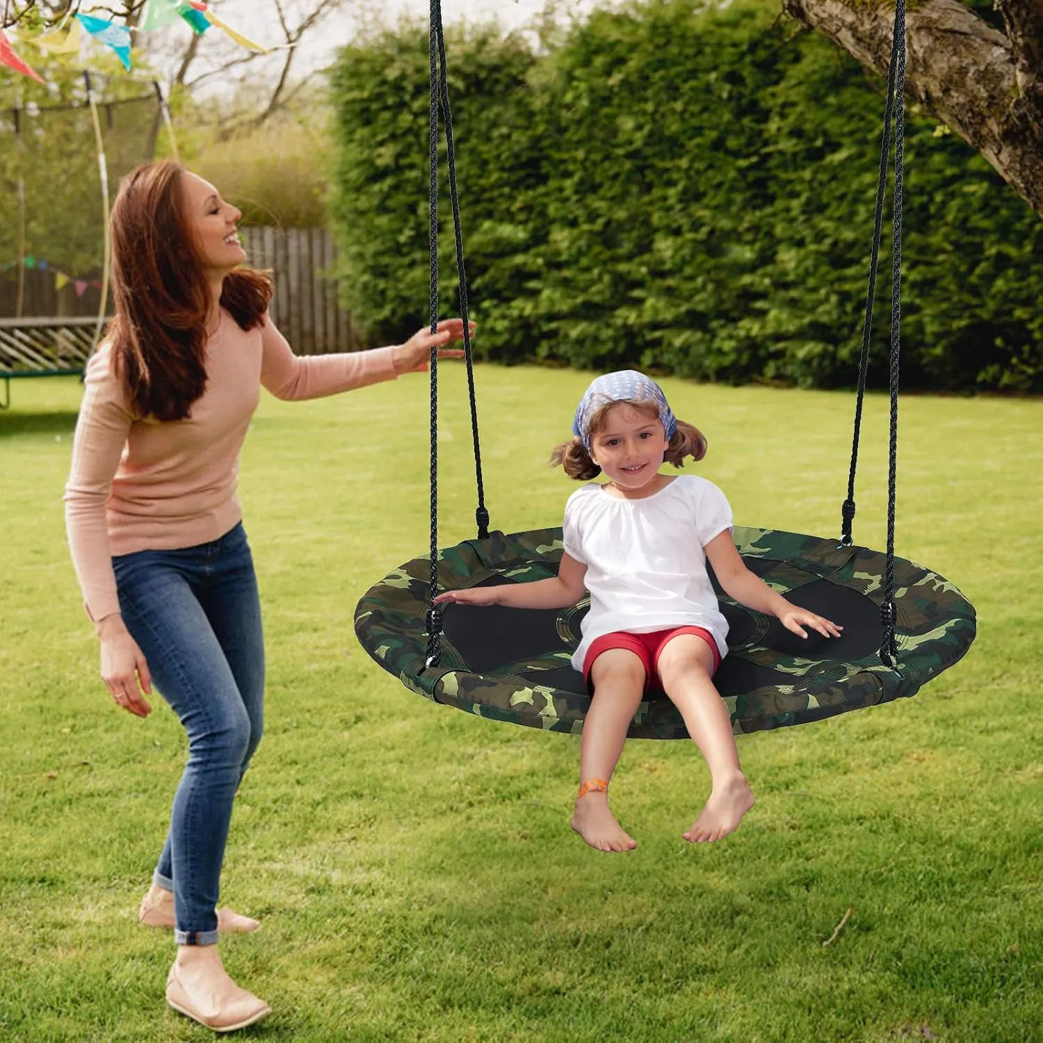 Costzon Tree Swing, 40 Inch Saucer Swing for Kids Outdoor, 700 lbs Weight Capacity Round Swing w/ 900D Waterproof Oxford Cloth, Adjustable Rope, Flying Swing for Backyard, Indoor & Outdoor Playground
