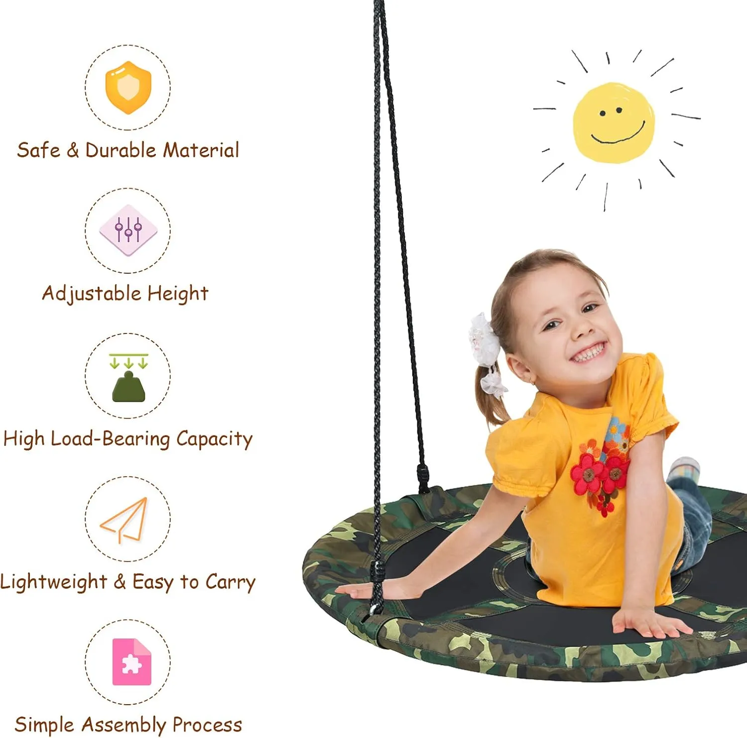 Costzon Tree Swing, 40 Inch Saucer Swing for Kids Outdoor, 700 lbs Weight Capacity Round Swing w/ 900D Waterproof Oxford Cloth, Adjustable Rope, Flying Swing for Backyard, Indoor & Outdoor Playground