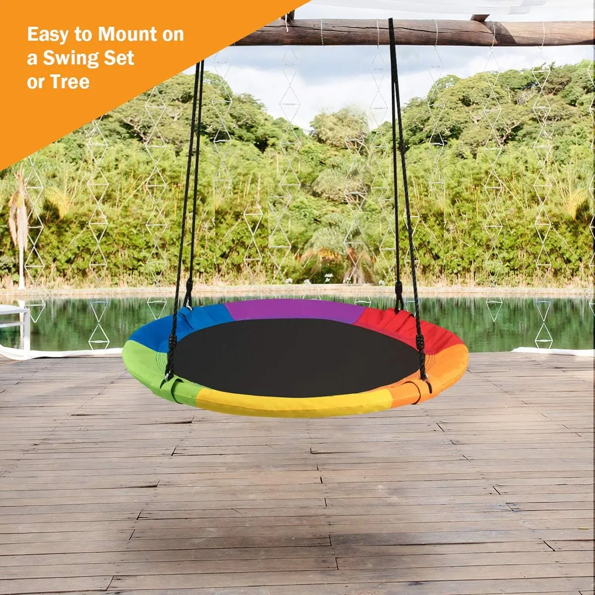 Costzon Tree Swing, 40 Inch Saucer Swing for Kids Outdoor, 700 lbs Weight Capacity Round Swing w/ 900D Waterproof Oxford Cloth, Adjustable Rope, Flying Swing for Backyard, Indoor & Outdoor Playground