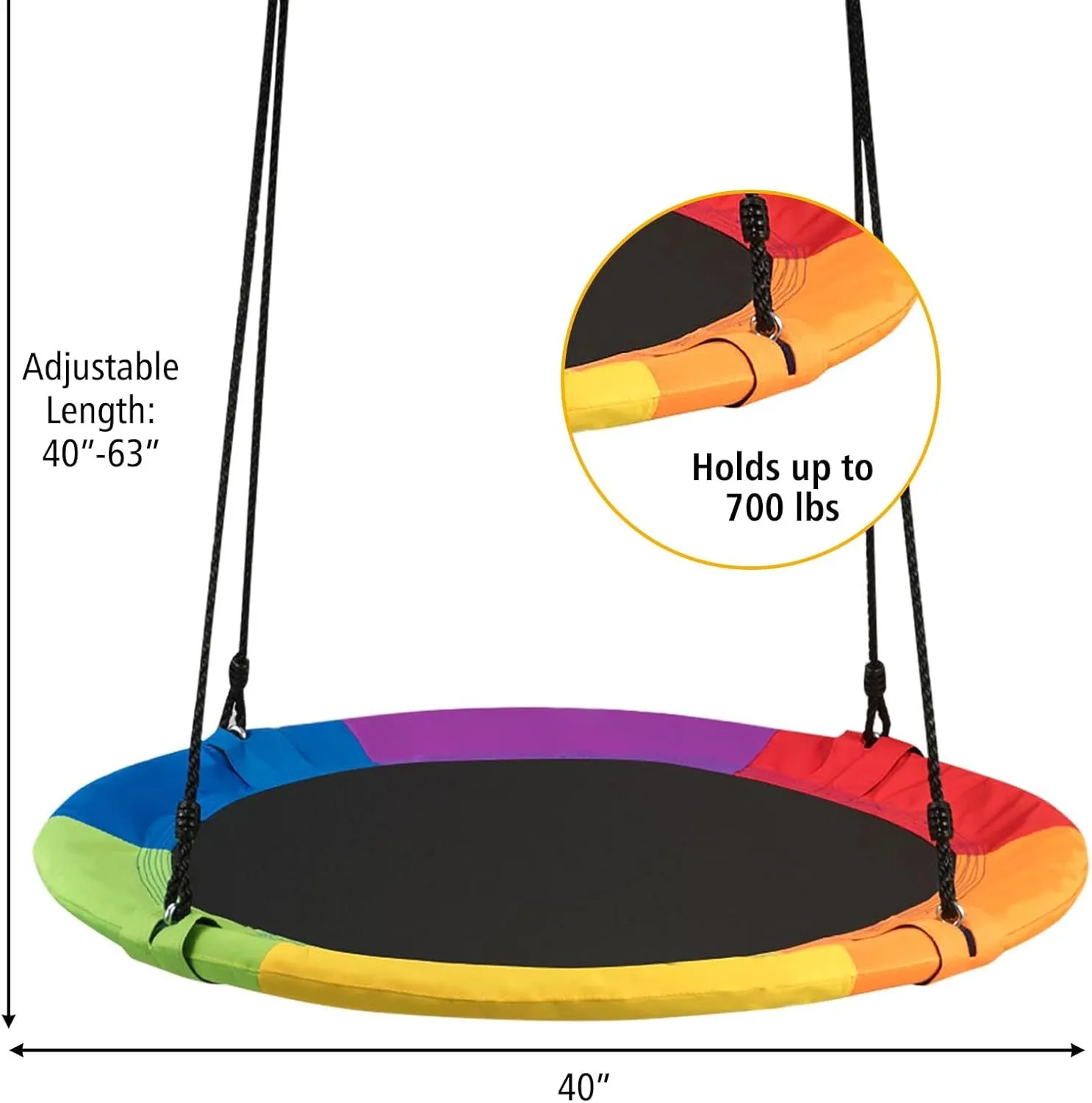 Costzon Tree Swing, 40 Inch Saucer Swing for Kids Outdoor, 700 lbs Weight Capacity Round Swing w/ 900D Waterproof Oxford Cloth, Adjustable Rope, Flying Swing for Backyard, Indoor & Outdoor Playground