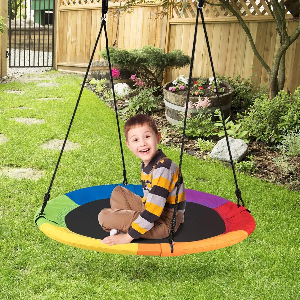 Costzon Tree Swing, 40 Inch Saucer Swing for Kids Outdoor, 700 lbs Weight Capacity Round Swing w/ 900D Waterproof Oxford Cloth, Adjustable Rope, Flying Swing for Backyard, Indoor & Outdoor Playground