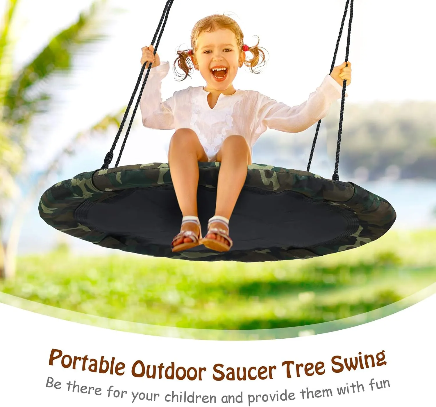 Costzon Tree Swing, 40 Inch Saucer Swing for Kids Outdoor, 700 lbs Weight Capacity Round Swing w/ 900D Waterproof Oxford Cloth, Adjustable Rope, Flying Swing for Backyard, Indoor & Outdoor Playground