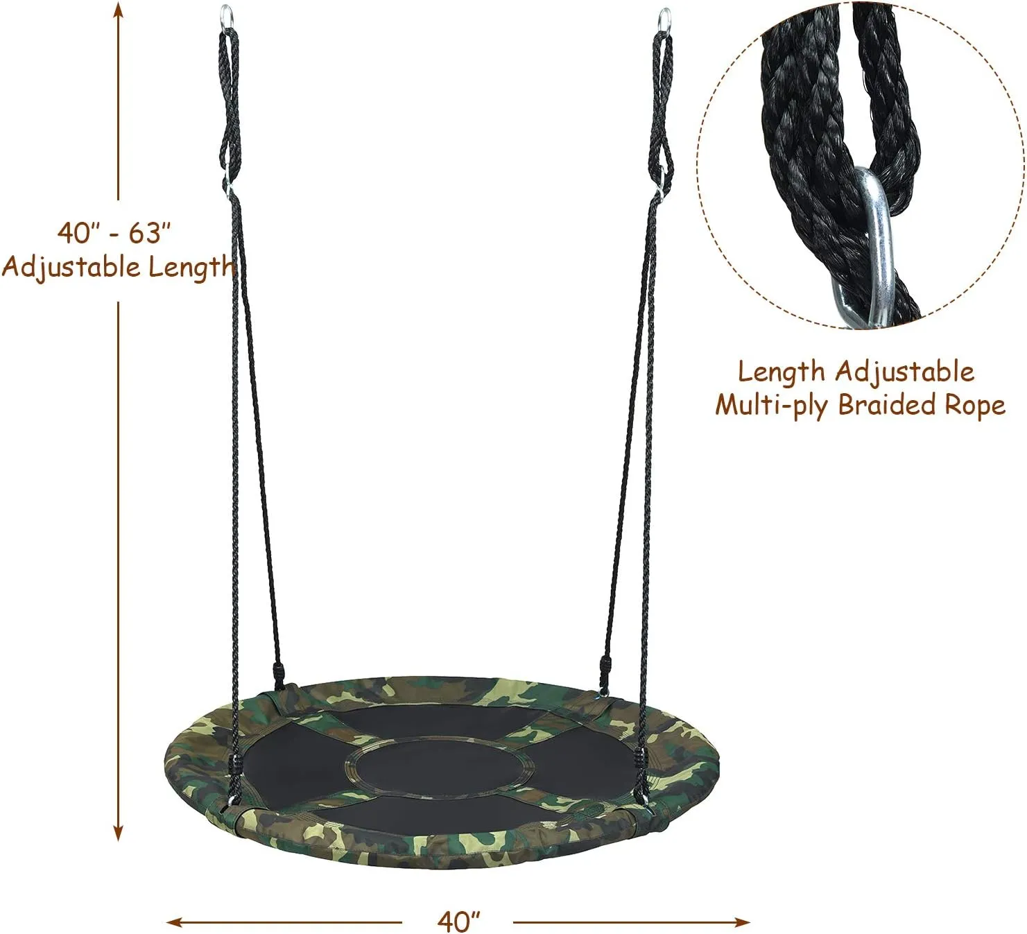Costzon Tree Swing, 40 Inch Saucer Swing for Kids Outdoor, 700 lbs Weight Capacity Round Swing w/ 900D Waterproof Oxford Cloth, Adjustable Rope, Flying Swing for Backyard, Indoor & Outdoor Playground