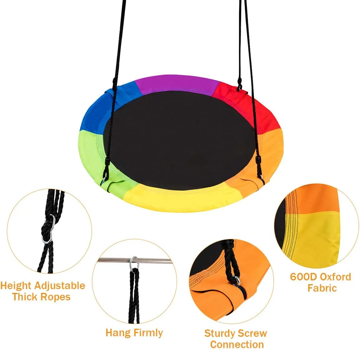 Costzon Tree Swing, 40 Inch Saucer Swing for Kids Outdoor, 700 lbs Weight Capacity Round Swing w/ 900D Waterproof Oxford Cloth, Adjustable Rope, Flying Swing for Backyard, Indoor & Outdoor Playground