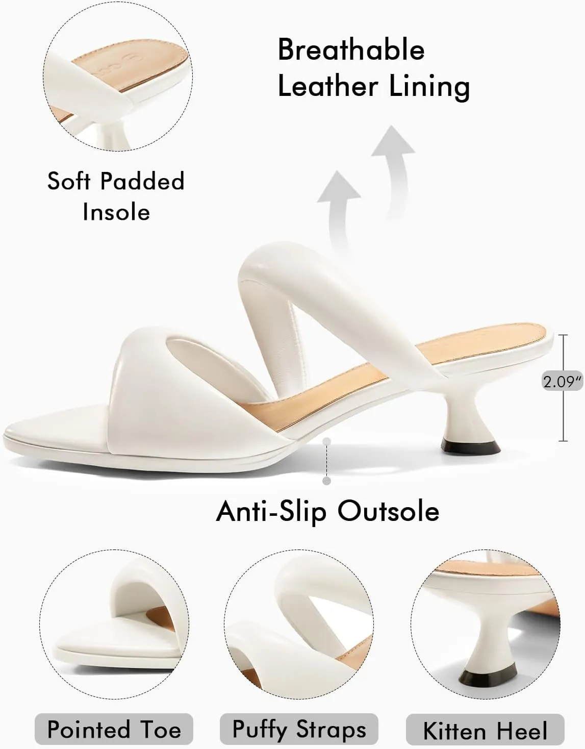 Coutgo Womens Kitten Heels Mules Pointed Open Toe Sandals Double Strap Slip on Prom Dress Shoes