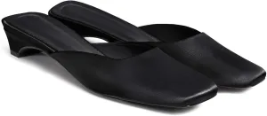 Coutgo Women's Mules Low Kitten Heel Closed Square Toe Slip On Backless Dress Shoes,Size Fits Large