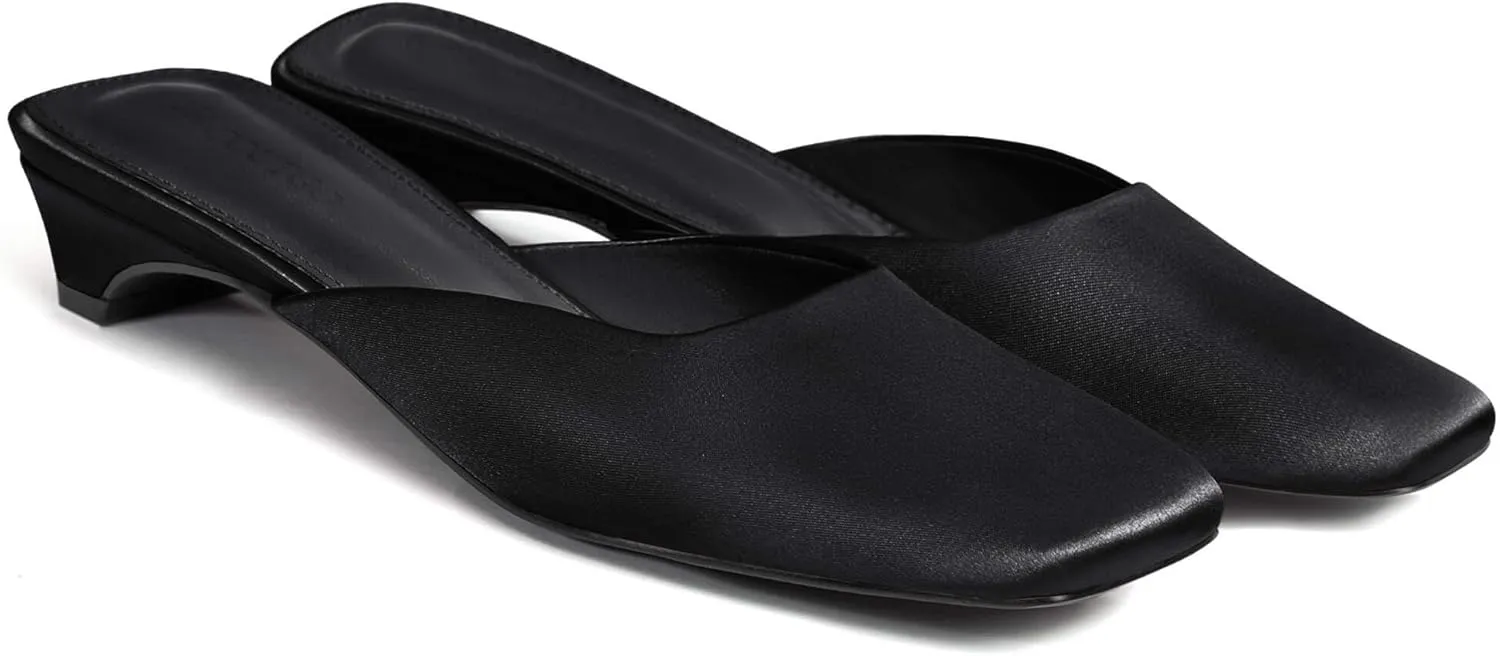 Coutgo Women's Mules Low Kitten Heel Closed Square Toe Slip On Backless Dress Shoes,Size Fits Large